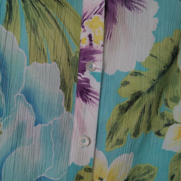 Jones New York Signature Tropical Print 100% Cotton Button Down Shirt - Picture 4 of 6